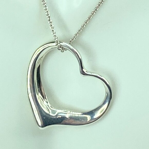 Tiffany & Co Elsa Peretti Sterling Silver X-large 35mm Open Heart Necklace JR540